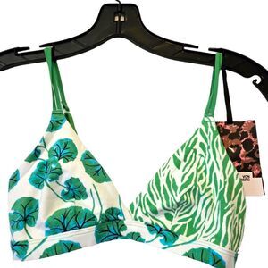 Diane Von Furstenberg 4-Way Cotton Stretch Geranium Leaf/Green Zebra Bra NWT S